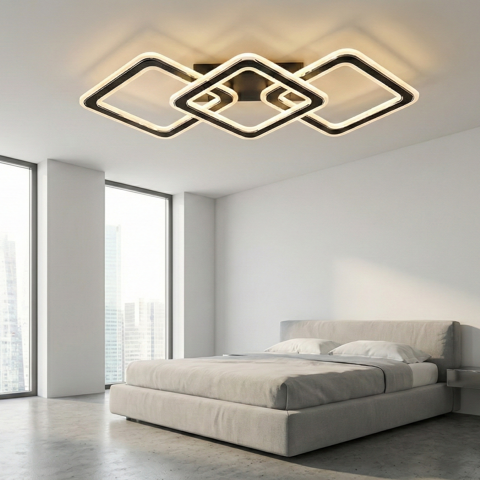 LED Осветително тяло Triple Square GRIDLINE Черно Еквивалент 600W с дистанционно