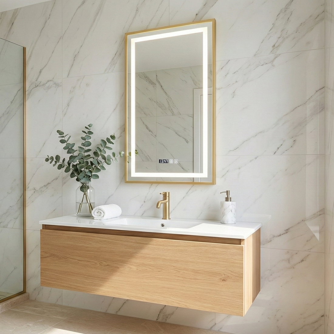 LED огледало MIRAGE Gold 140x45cm Touch, 3 светлини и сензор за близост