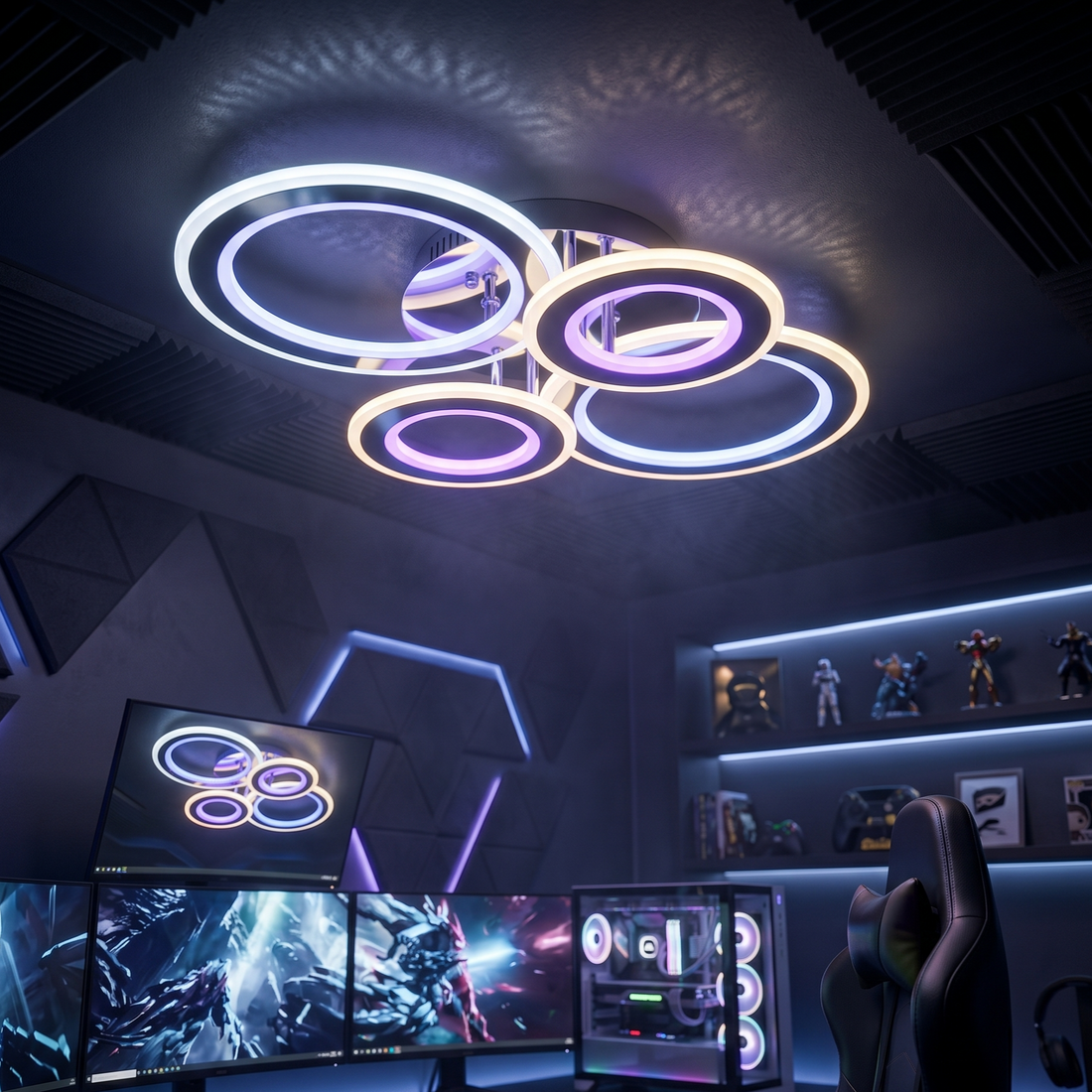 LED осветително тяло 2+2 CIRCLE CHROME RGB-MIX Еквивалент 800W С дистанционно управление