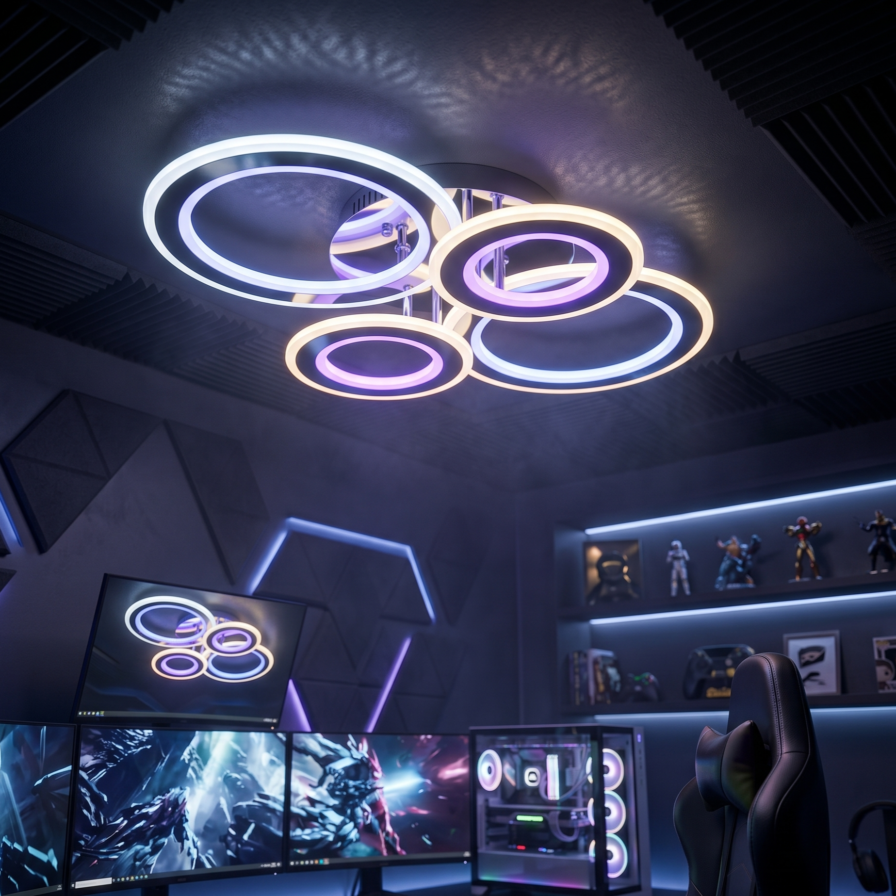 LED осветително тяло 2+2 CIRCLE CHROME RGB-MIX Еквивалент 800W С дистанционно управление