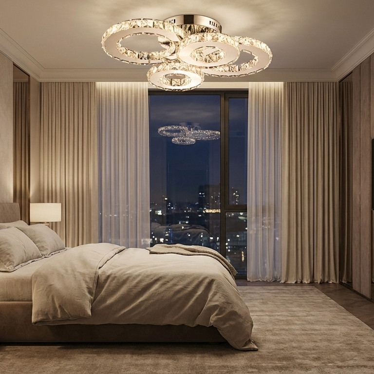 LED осветително тяло 2+2 CIRCLE Chrome кристал с дистанционно, еквивалент 400W