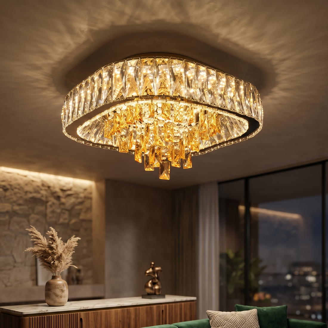 Осветително тяло LED кристал Плафон Royalty Square с дистанционно, еквивалент 800W