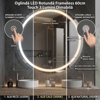 Кръгло LED огледало 60 cm Touch 3 функции