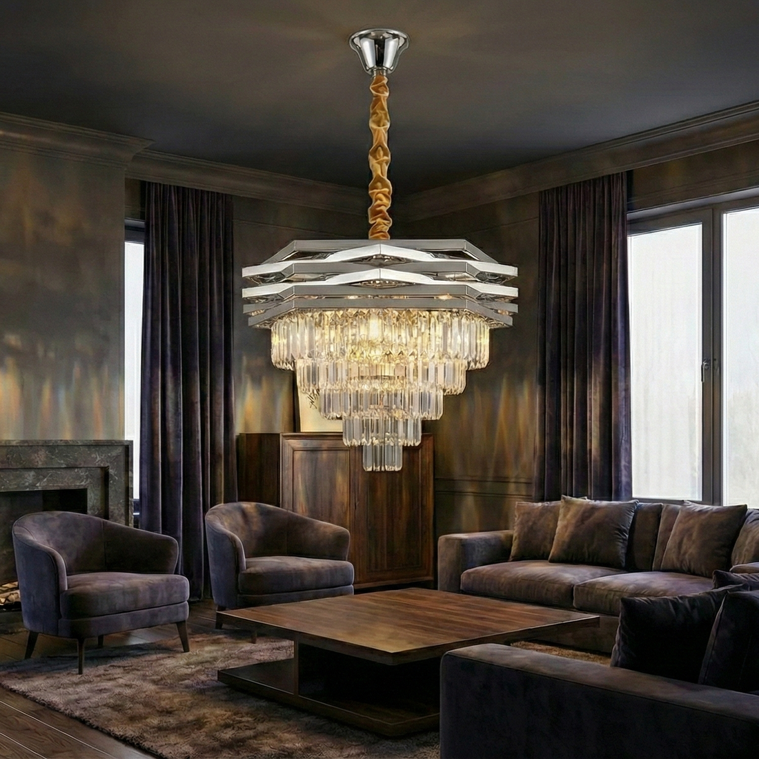 Кристален полилей Silver MALVINA ⌀60CM