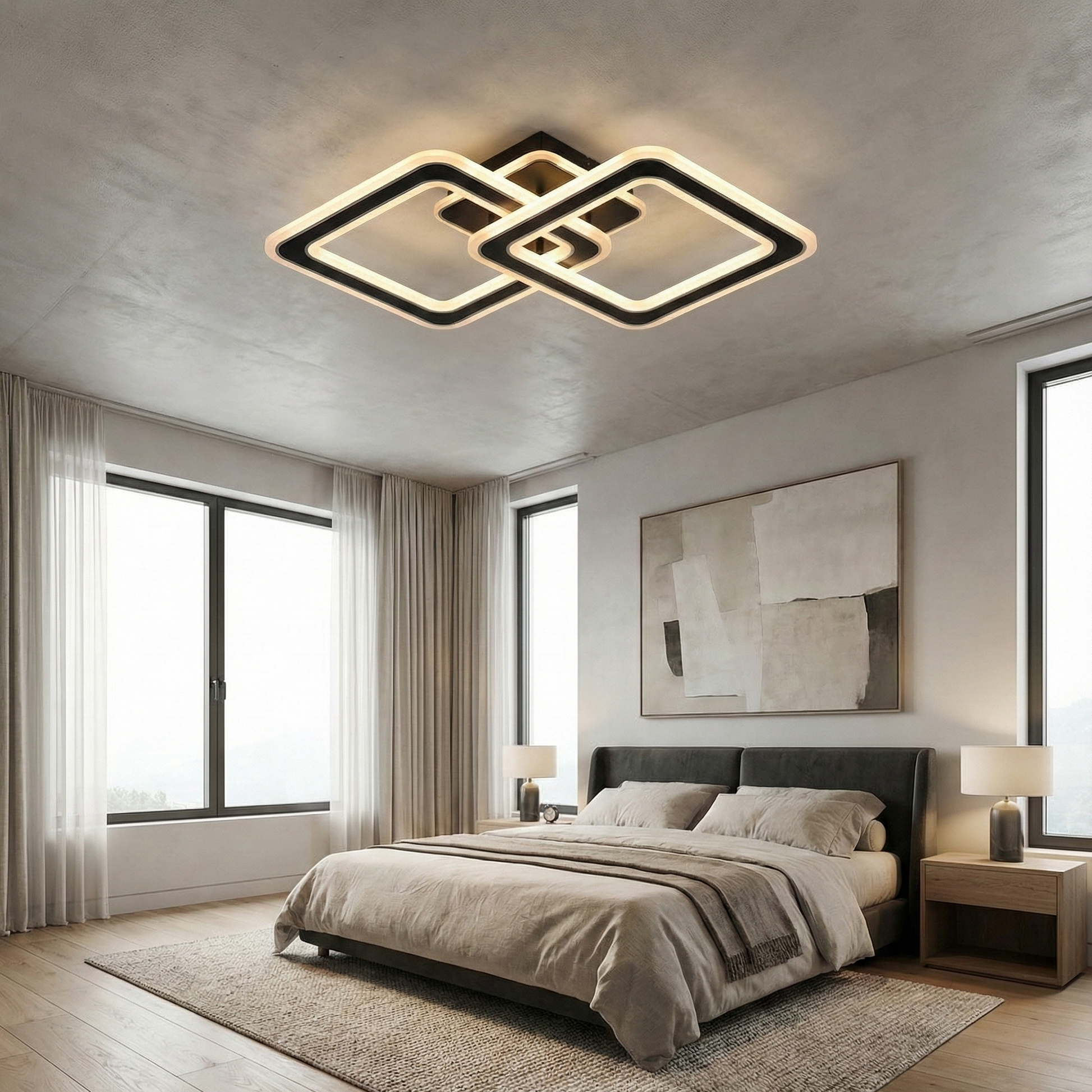 LED осветително тяло Two Square GRIDLINE Черно RGB – Еквивалент 500W, с дистанционно