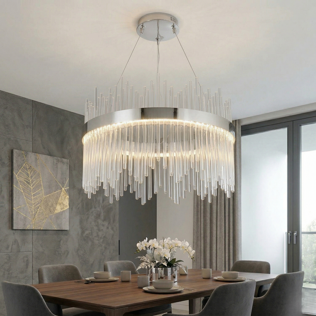 LED висящо осветително тяло CROWN Silver Crystal 60 см – еквивалент 500W