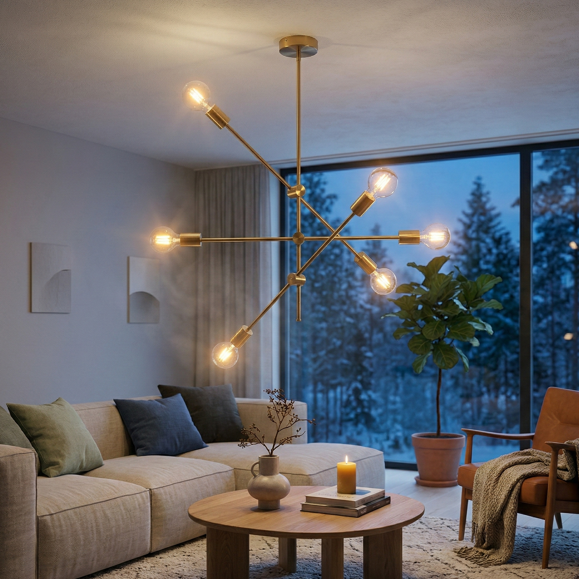 Осветително тяло в северен стил Mid-Century 6xE27 Gold