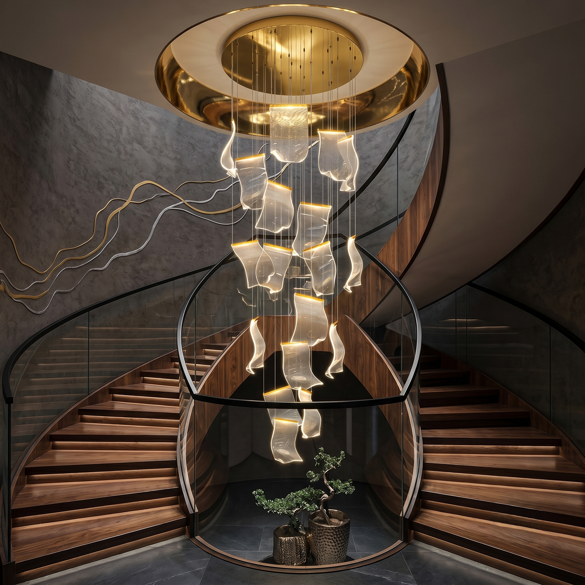 LED осветително тяло Luxury PAPER QUILL GOLD 18 елемента Еквивалент 350W Дистанционно