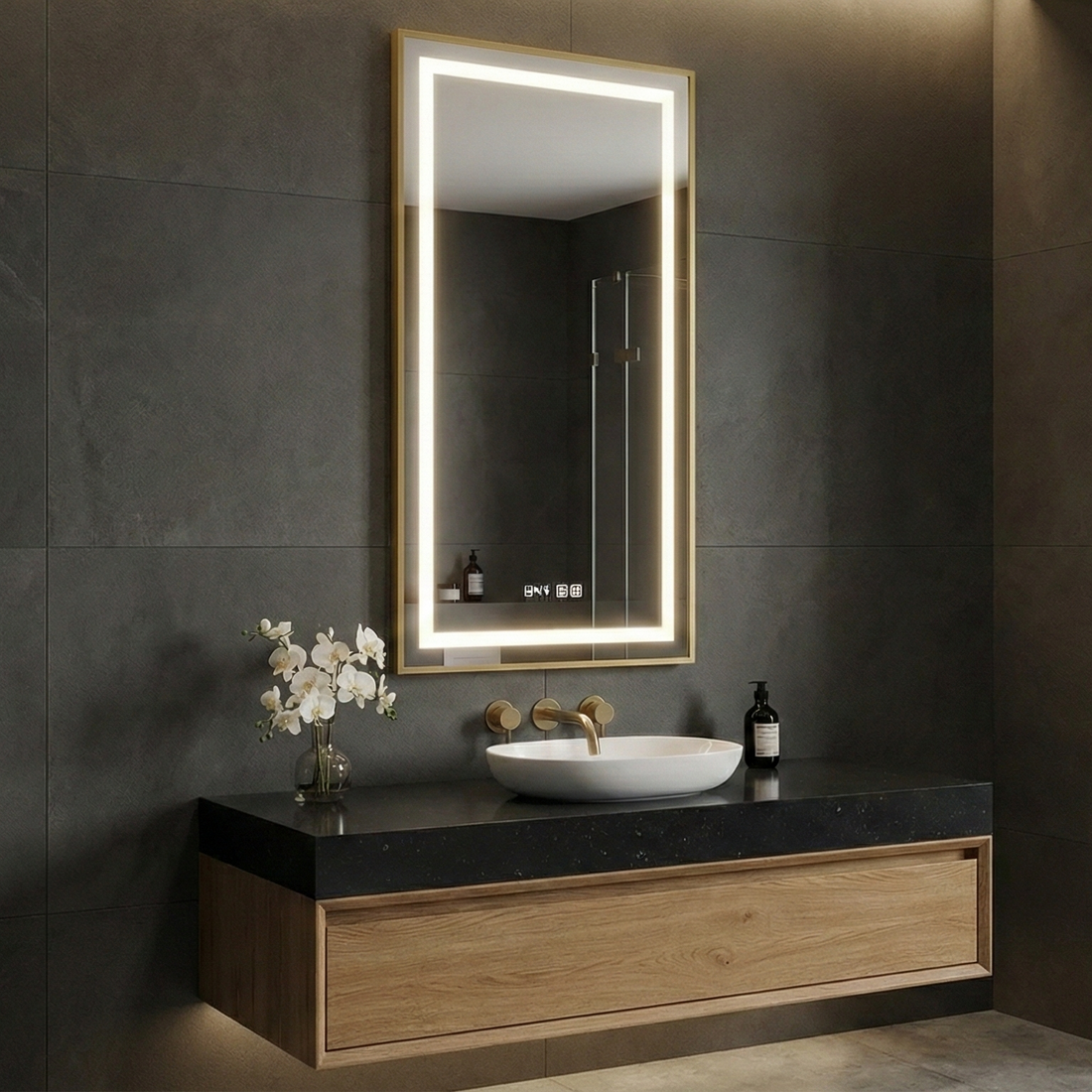 LED огледало MIRAGE Gold 140x45cm Touch, 3 светлини и сензор за близост