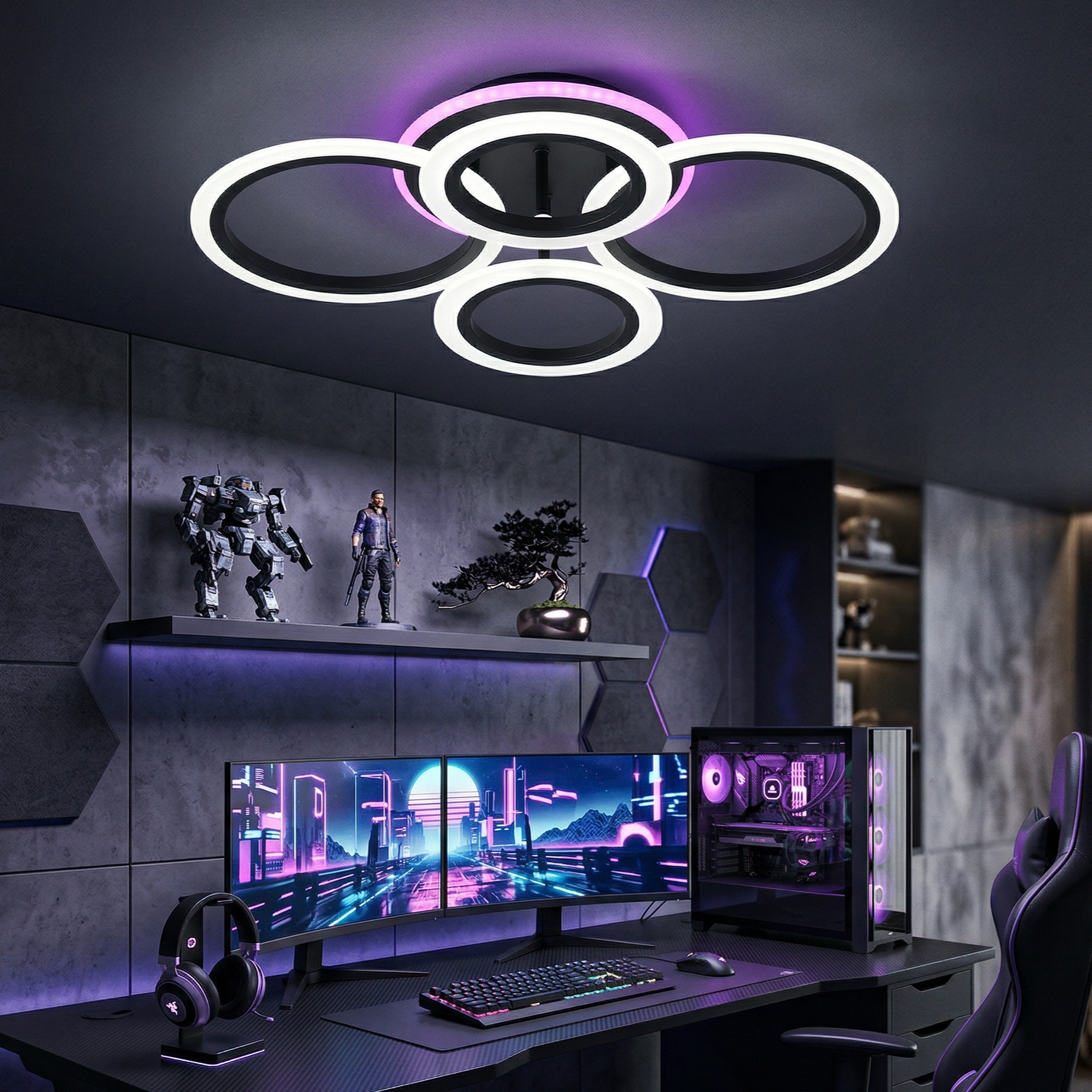 LED осветително тяло 4 Circle RGB BLACK Еквивалент 500W Дистанционно