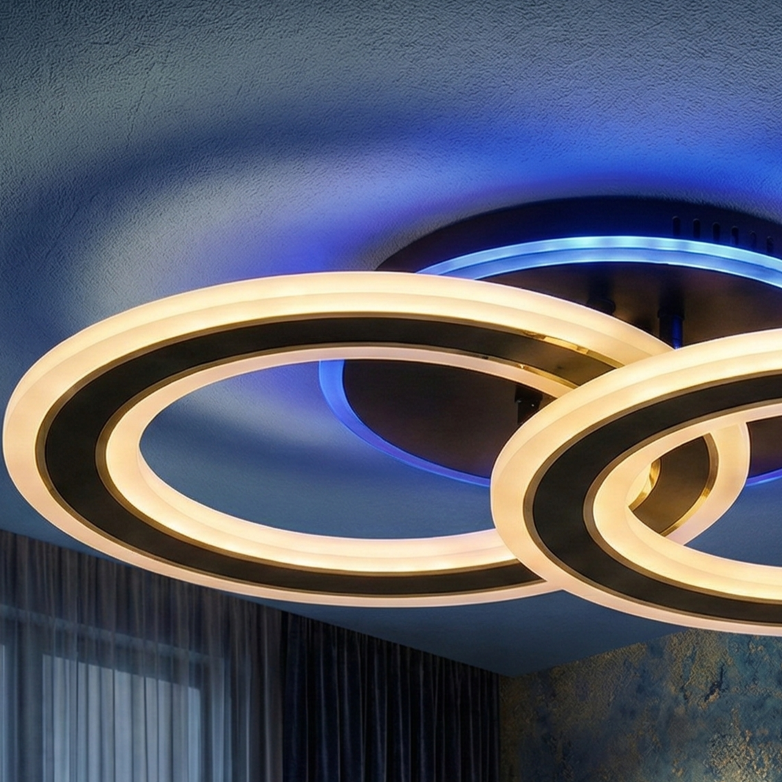LED Осветително тяло Two Circle GRIDLINE Черно RGB Еквивалент 400W с дистанционно