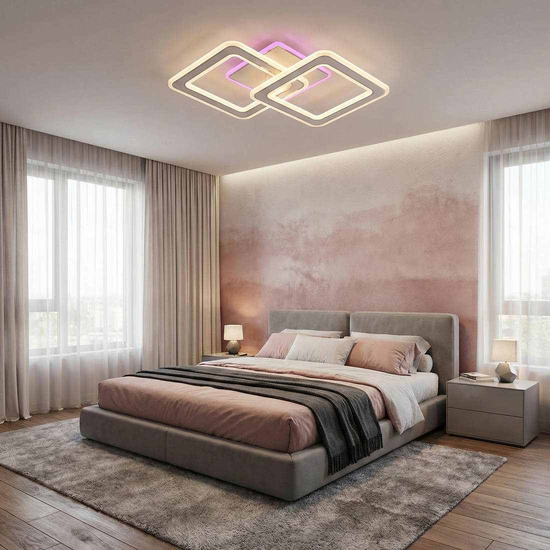 LED Осветително тяло Two Square GRIDLINE Бяло RGB – Еквивалент 500W, с дистанционно