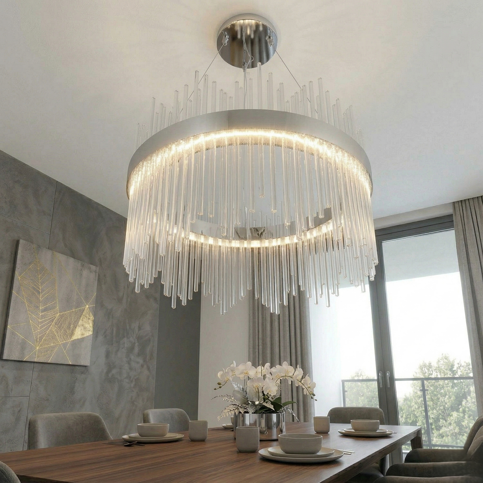 LED висящо осветително тяло CROWN Silver Crystal 60 см – еквивалент 500W
