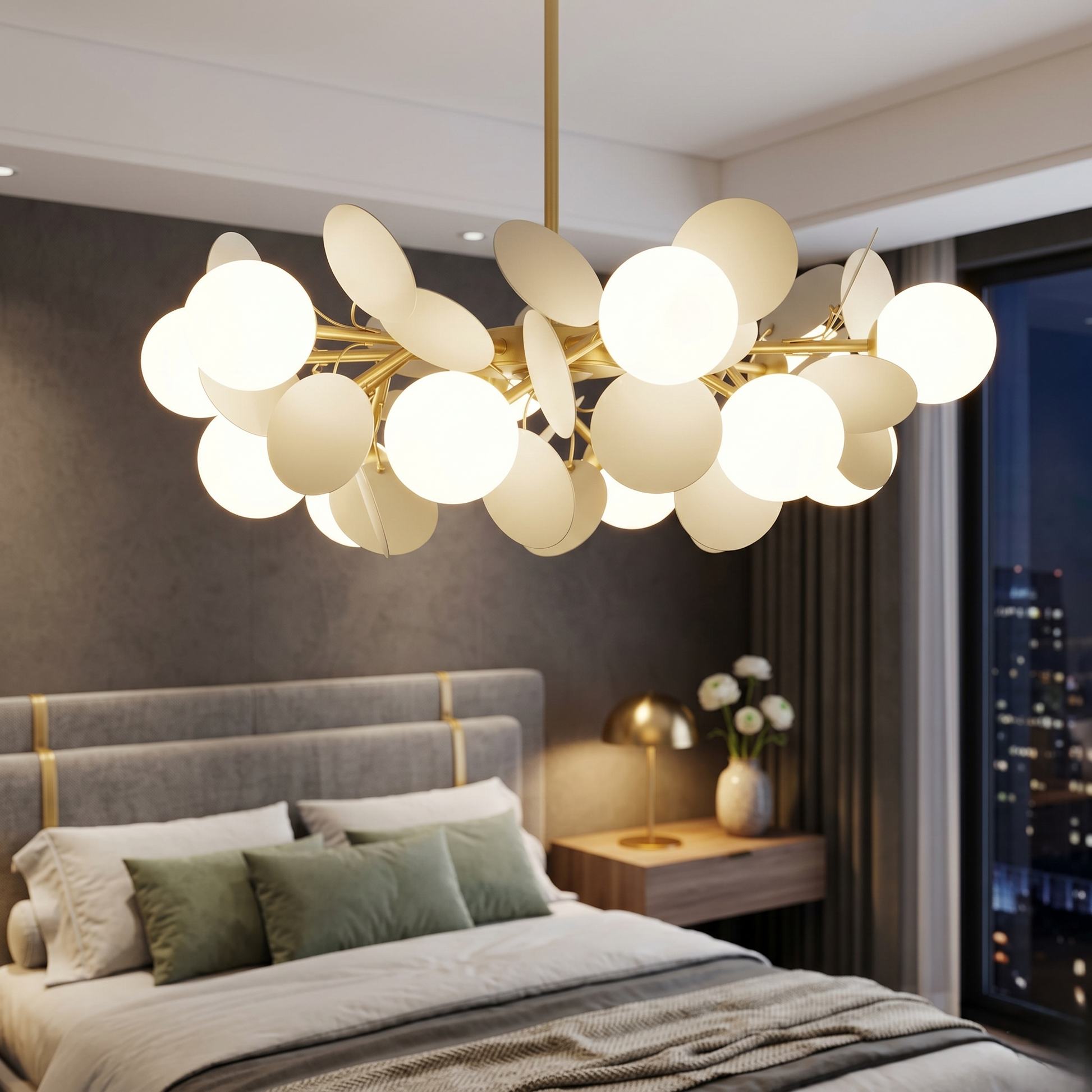 Осветително тяло висящо SELVA Gold & Grey матов абажур