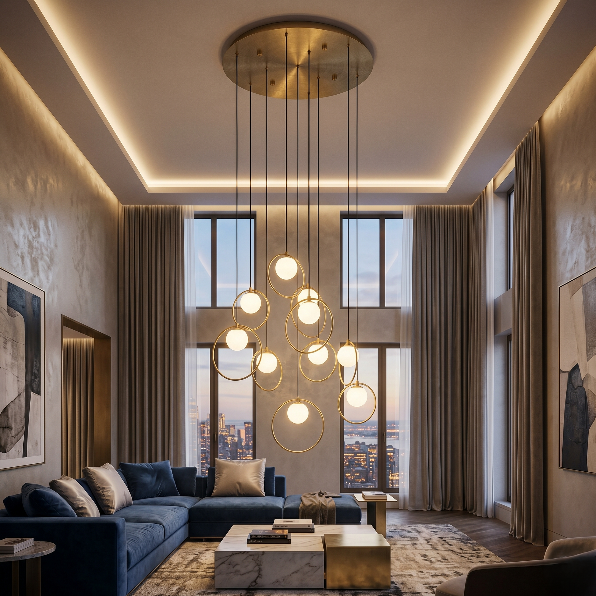 LED осветително тяло висящо PORTOCOLOM Gold Кръгла основа 10 елемента