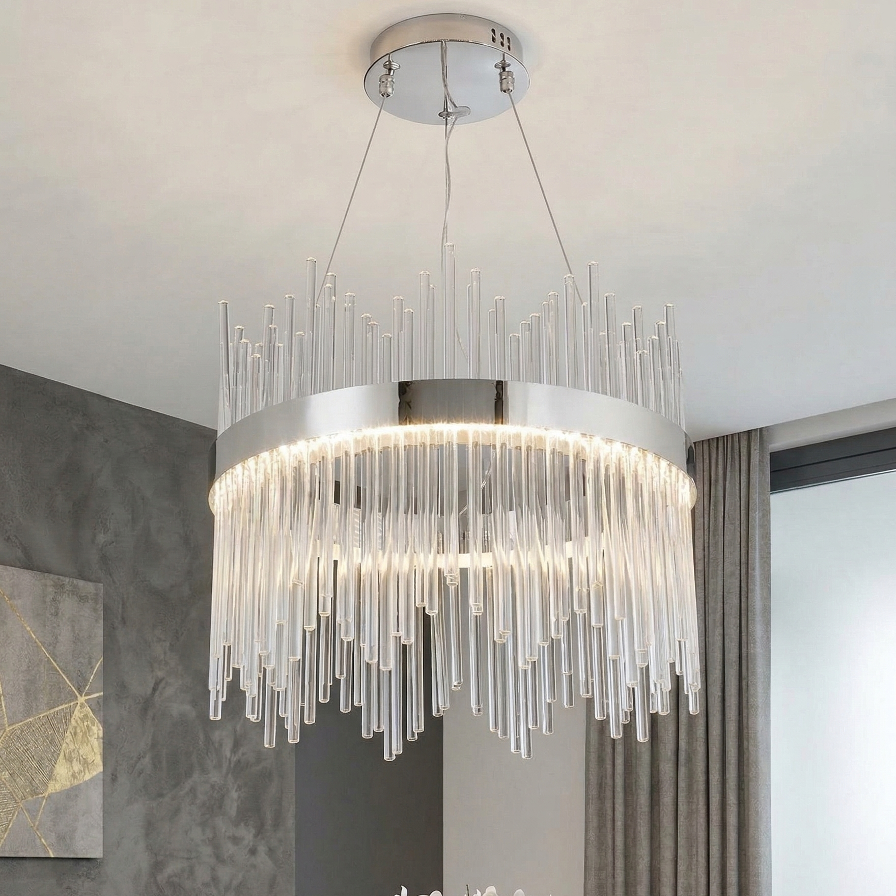 LED висящо осветително тяло CROWN Silver Crystal 40 см – еквивалент 300W