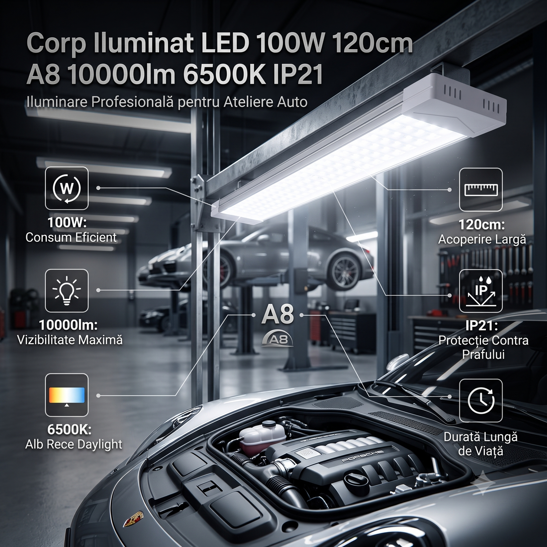 LED осветително тяло 100W 120cm A8 за интериор