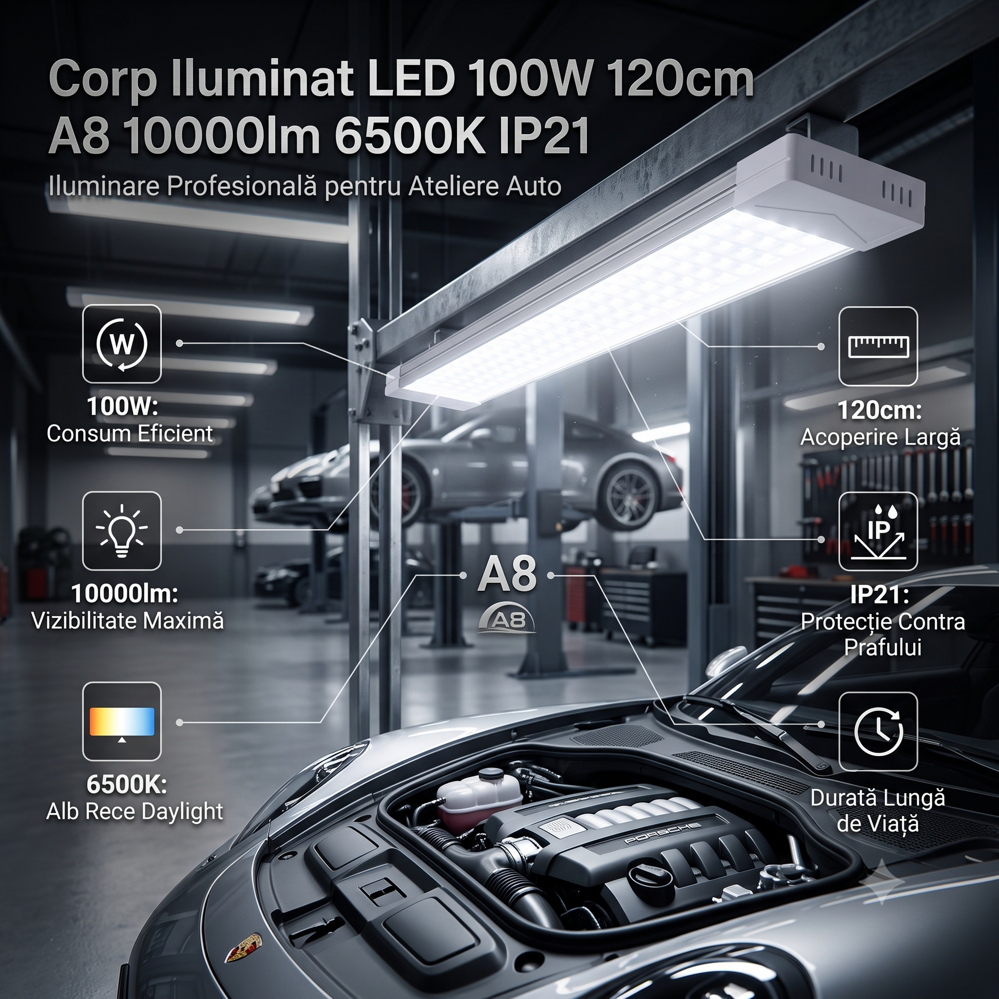 LED осветително тяло 100W 120cm A8 за интериор