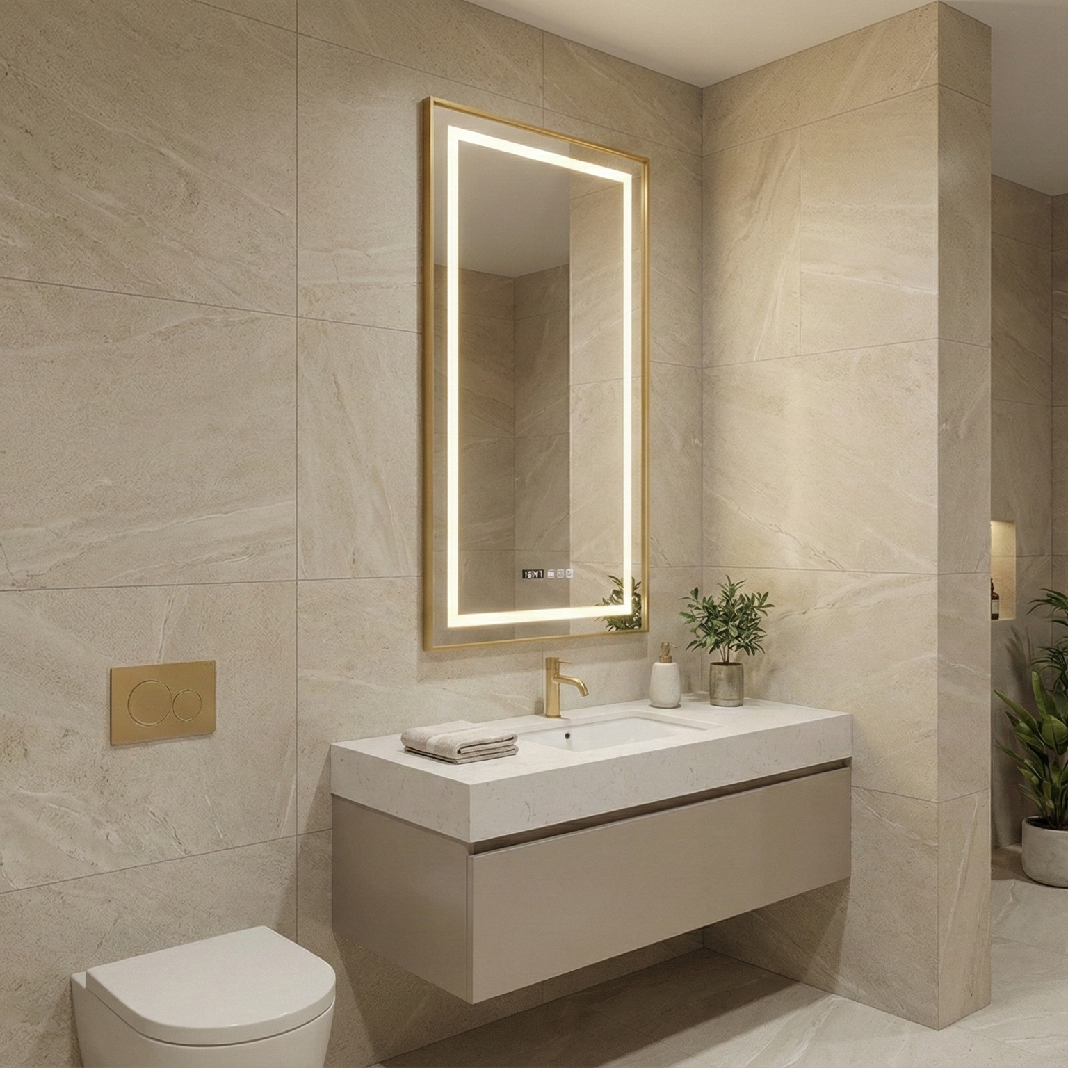 LED огледало MIRAGE Gold 140x45cm Touch, 3 светлини и сензор за близост