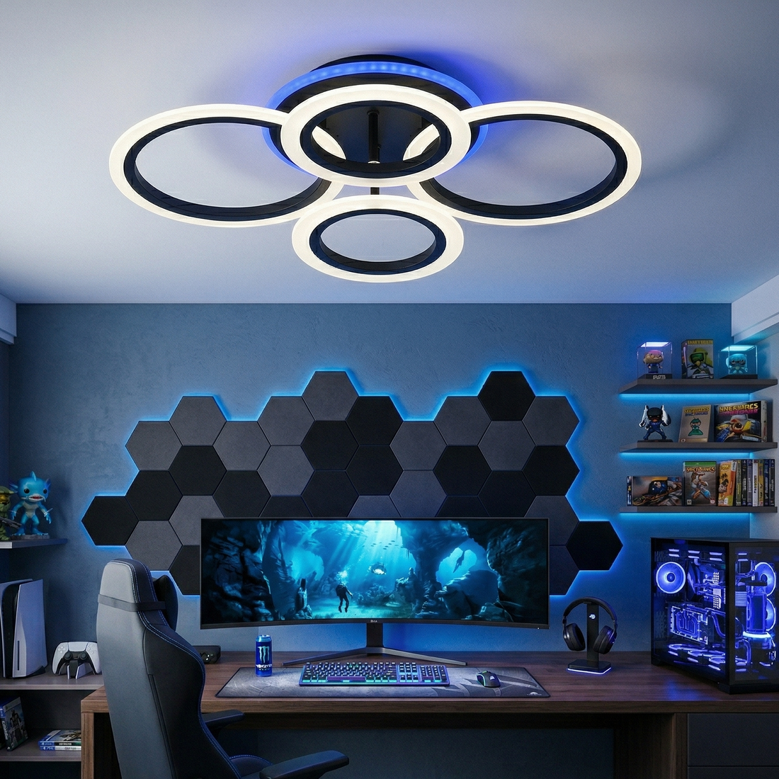 LED осветително тяло 4 Circle RGB BLACK Еквивалент 500W Дистанционно