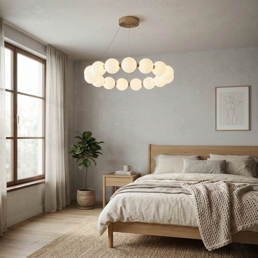 Окачено LED осветително тяло Gold PEARL еквивалент 200W с дистанционно