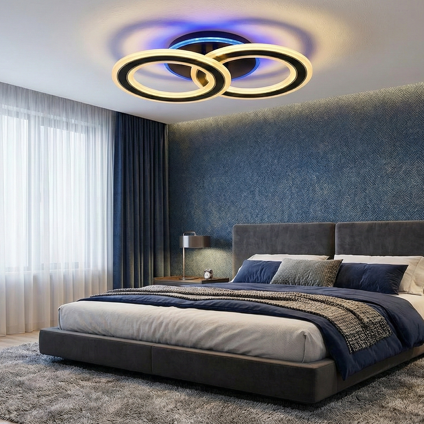 LED Осветително тяло Two Circle GRIDLINE Черно RGB Еквивалент 400W с дистанционно