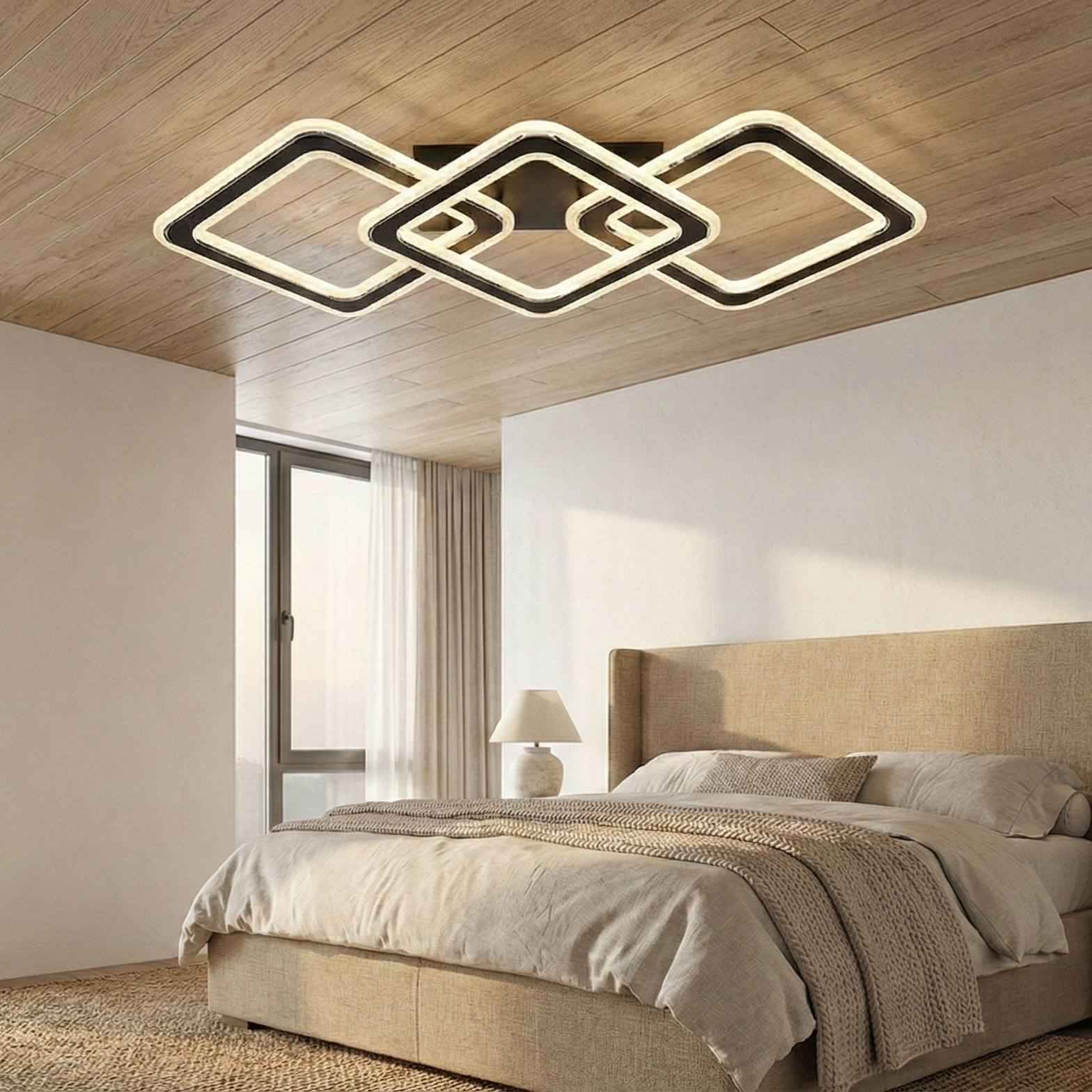 LED Осветително тяло Triple Square GRIDLINE Черно Еквивалент 600W с дистанционно