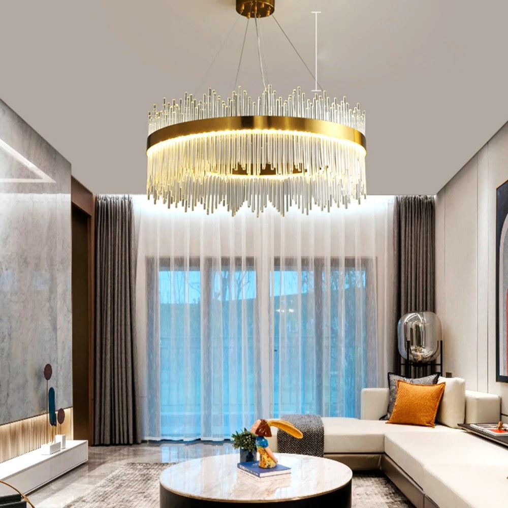 LED осветително тяло висящо CROWN Gold кристал 60cm еквивалент 500W