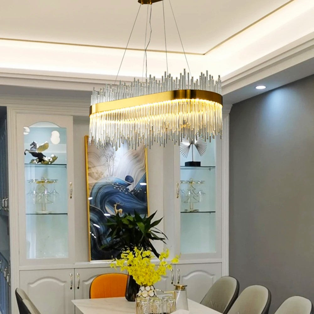 LED осветително тяло тип пендел CROWN Gold кристал 80x30cm еквивалент 600W