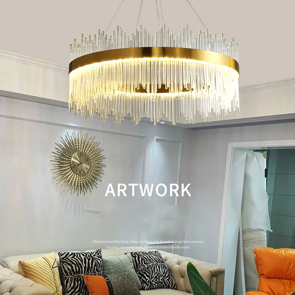 LED осветително тяло висящо CROWN Gold кристал 60cm еквивалент 500W