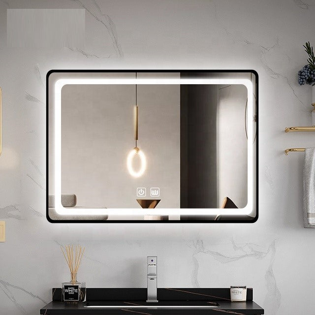 LED огледало 80x60cm с черна рамка, функция против замъгляване и Touch J11