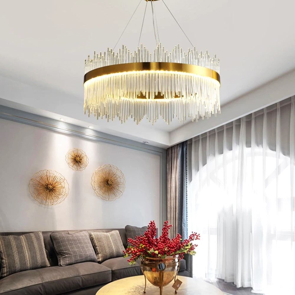 LED осветително тяло висящо CROWN Gold кристал 80cm еквивалент 600W