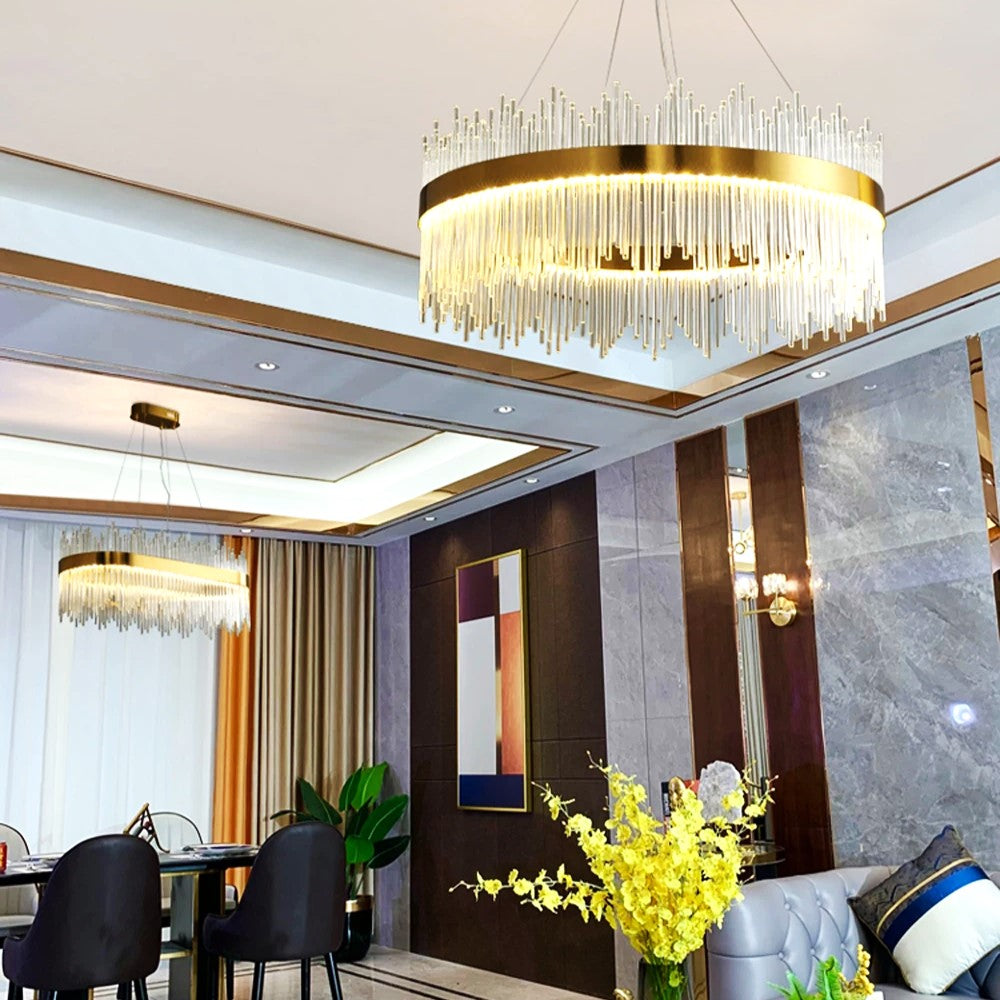 LED осветително тяло висящо CROWN Gold кристал 60cm еквивалент 500W