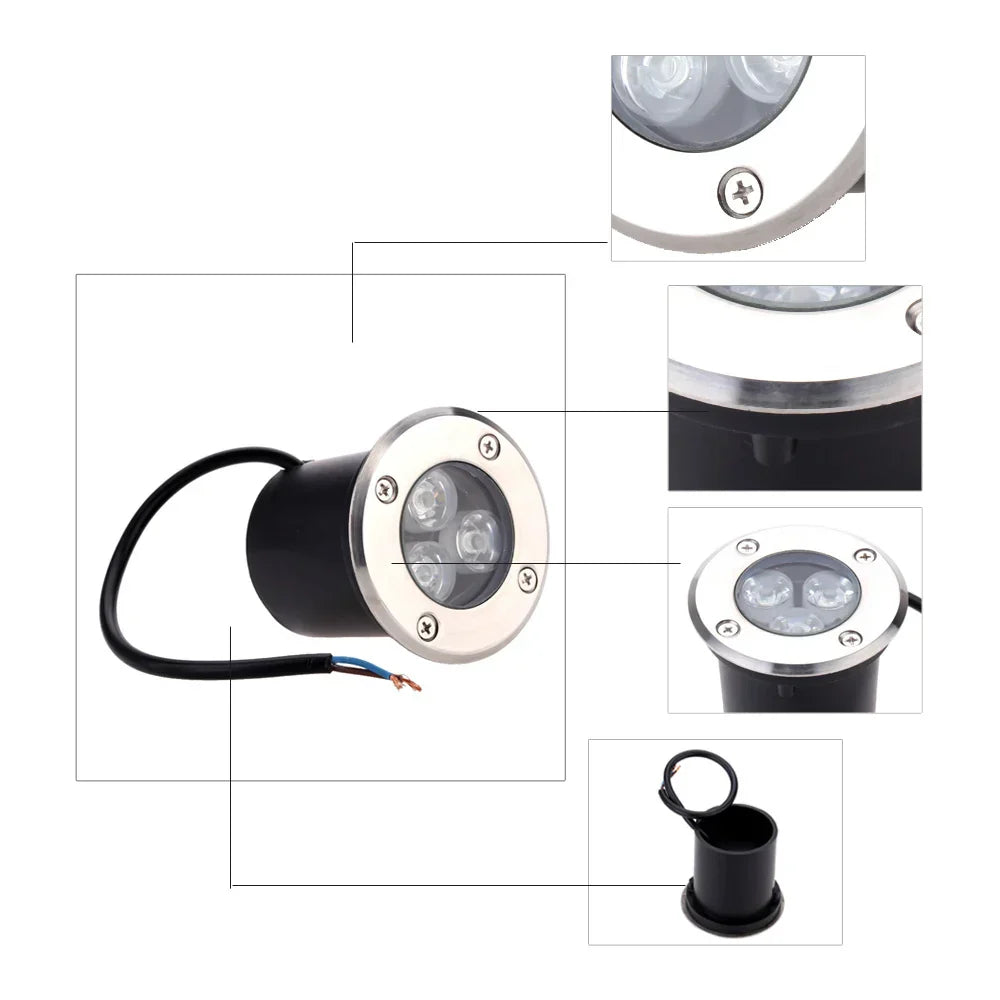 LED спот за външен монтаж 3W RGB за вграждане в под 12V