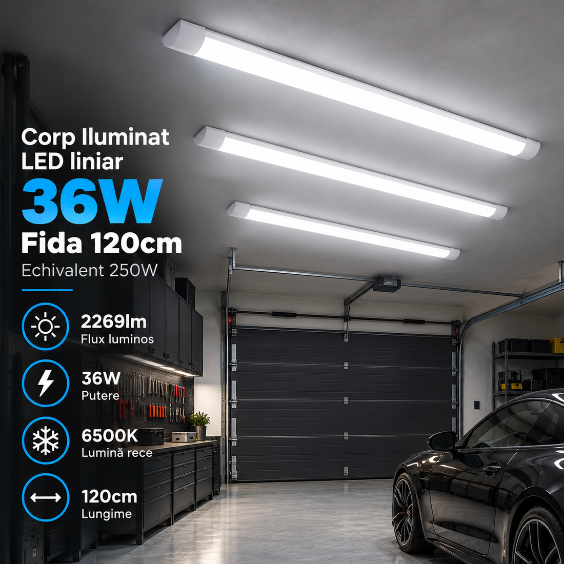 Линеен LED осветител 36W Fida 120cm Еквивалент 250W