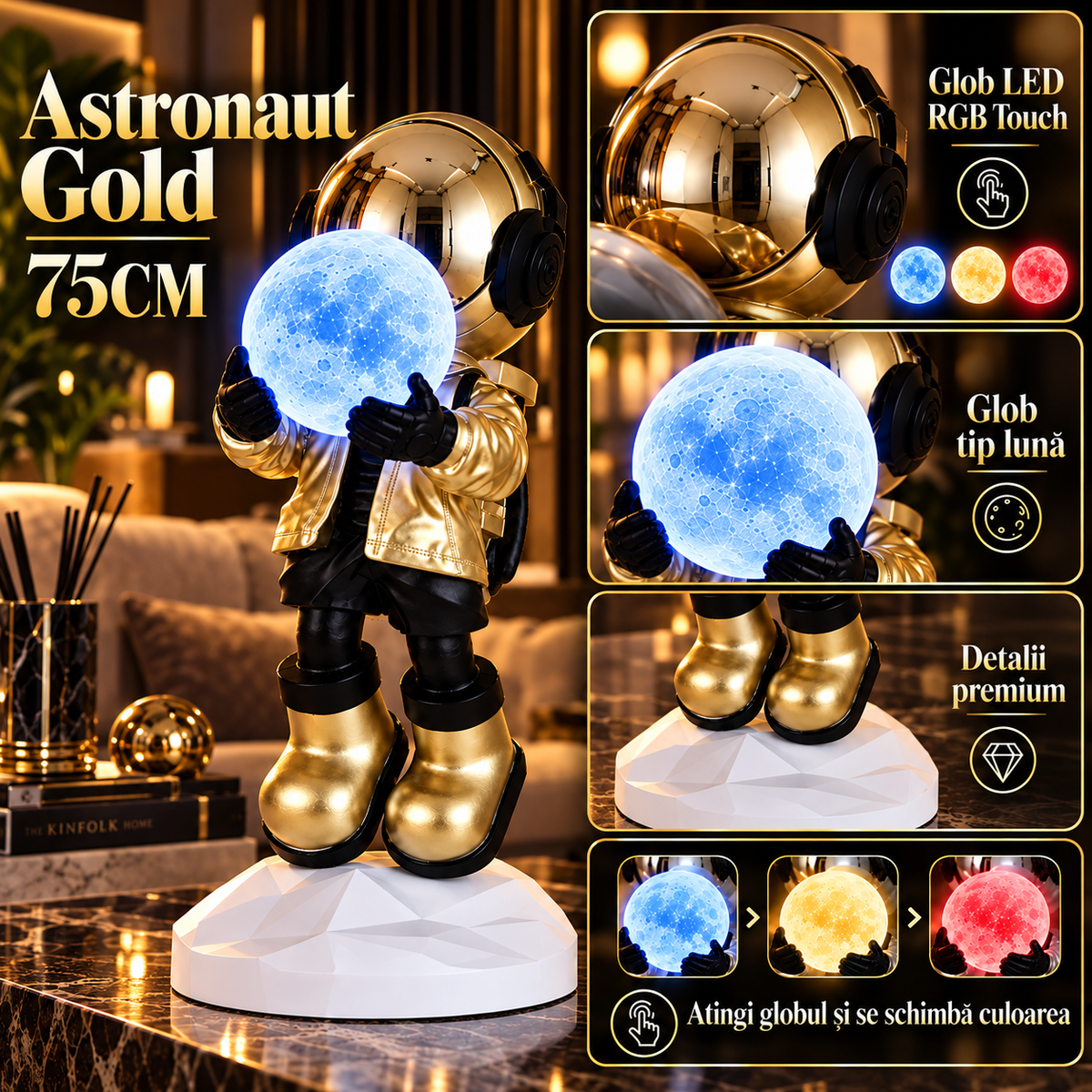 Декоративна статуетка Астронавт 95CМ с RGB LED глобус Touch
