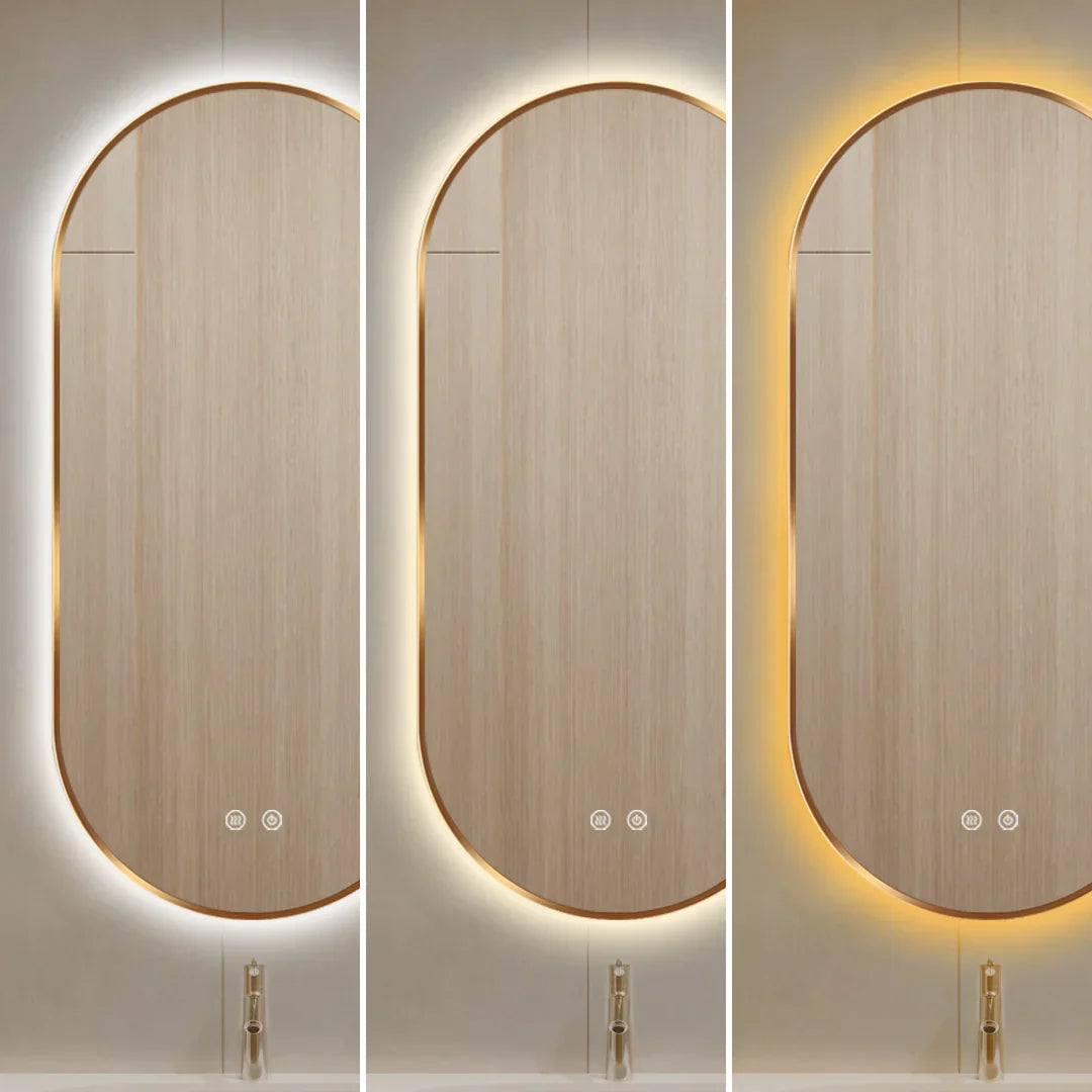 Oglinda LED Ovala 50x100cm Rama Aurie Dezaburire si 3 Lumini J179 AURIE / 50X100CM LED MIRROR