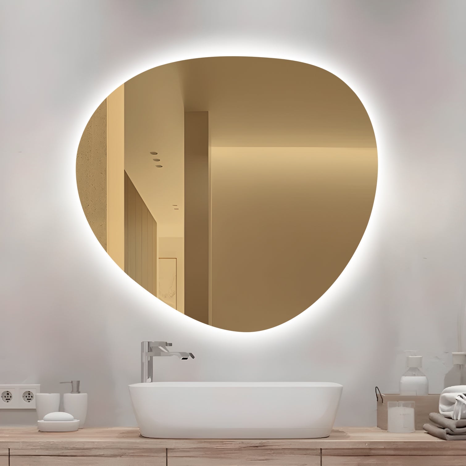 Огледало LED с функция против замъгляване, Touch и 3 вида светлина 80x73cm