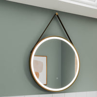 LED огледало за баня 60cm FOG GOLD Кожа+Алуминий, сензор за движение, температура, часовник и противозапотяване
