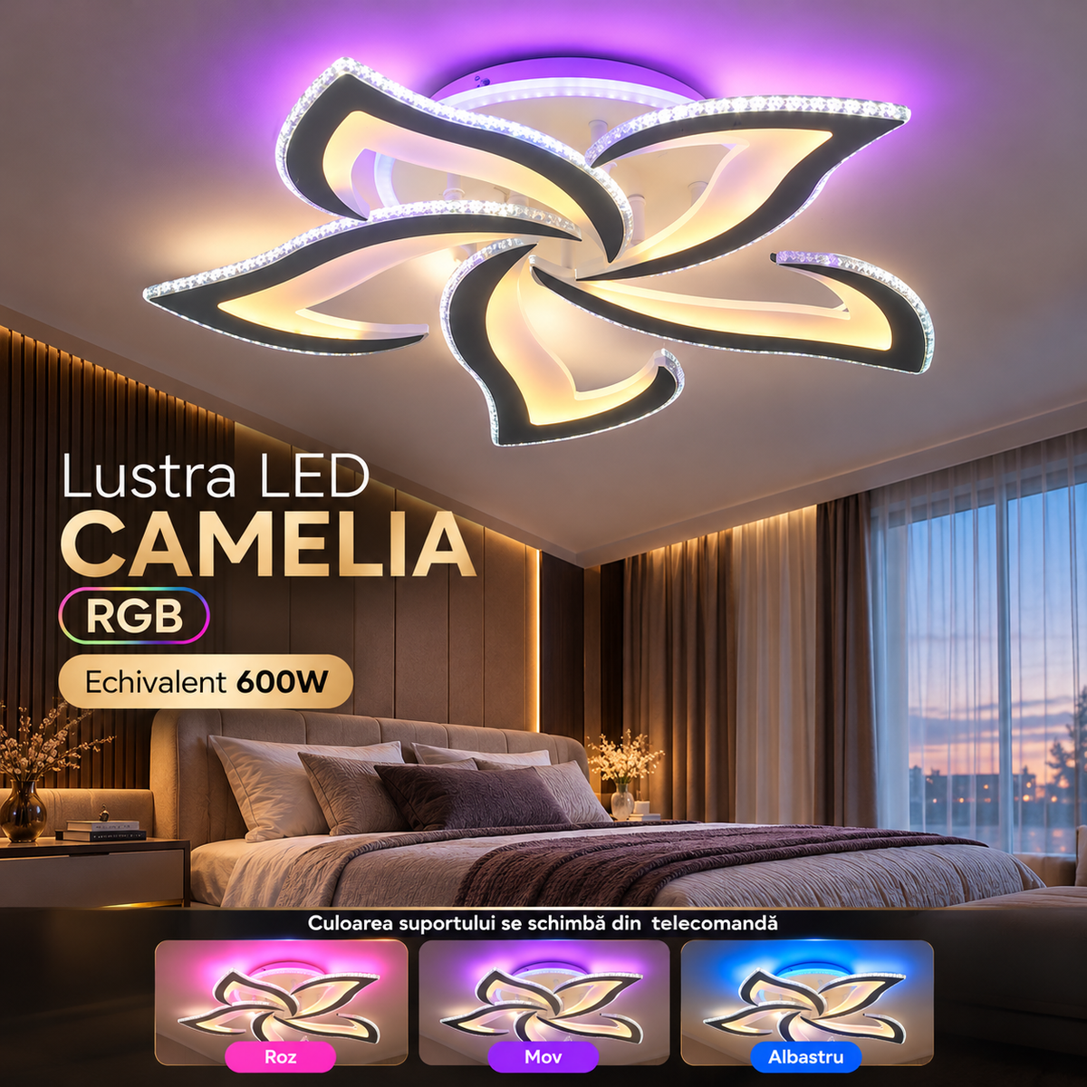 LED осветително тяло Camelia RGB еквивалент 600W с дистанционно