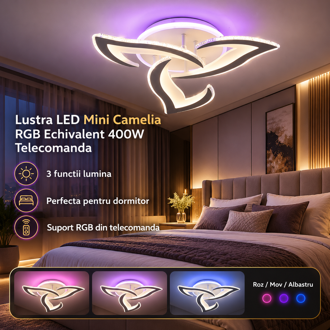 LED осветително тяло Mini Camelia RGB еквивалент 400W с дистанционно