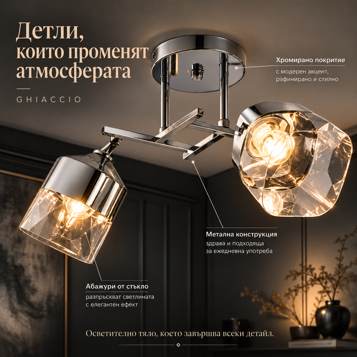 Осветително тяло GHIACCIO Chrome 2xE27 46CM