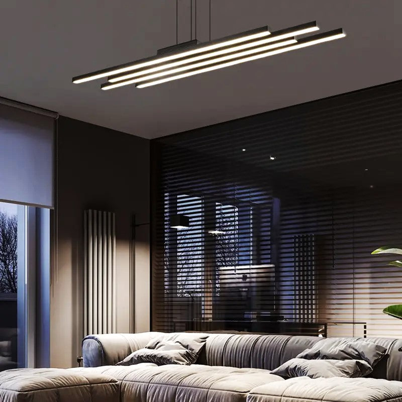 LED осветително тяло висящо 4 Linnes Black еквивалент 400W с дистанционно