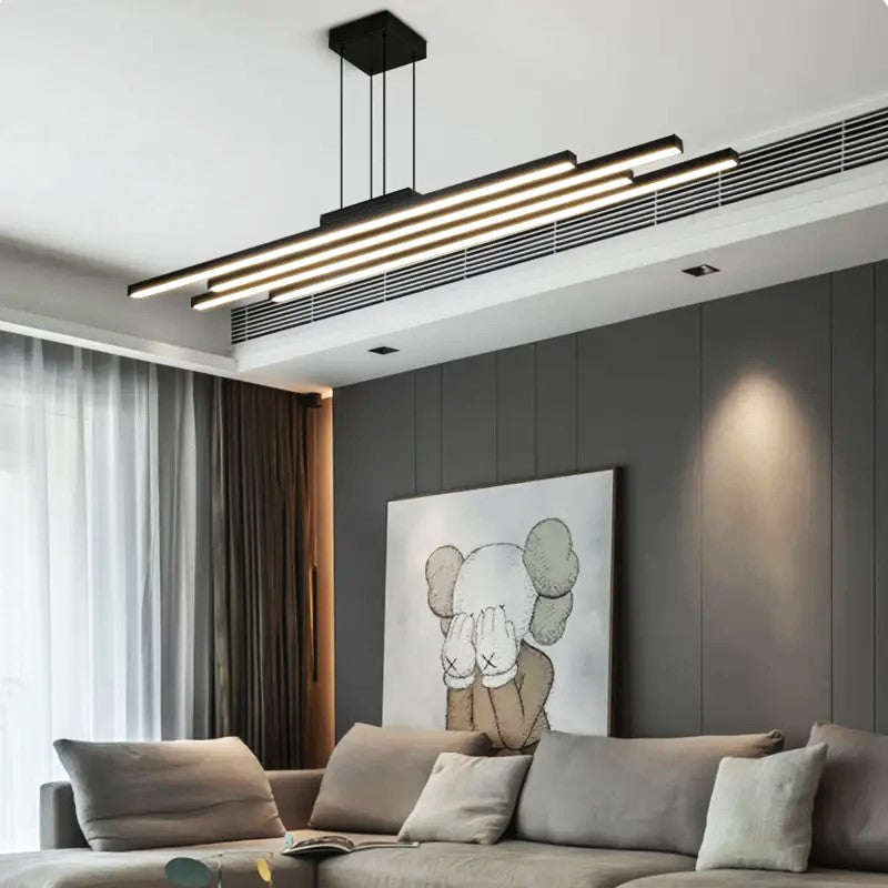 LED осветително тяло висящо 4 Linnes Black еквивалент 400W с дистанционно