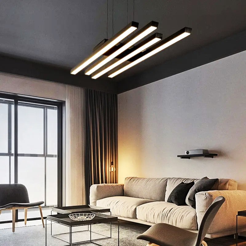 LED осветително тяло висящо 4 Linnes Black еквивалент 400W с дистанционно