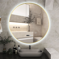 Oglinda Led Rotunda 70Cm Rama Aurie Ceas Temperatura Touch Si 3 Lumini Od010T/Gd Mirror