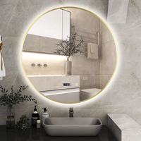 Oglinda Led Rotunda 70Cm Rama Aurie Ceas Temperatura Touch Si 3 Lumini Od010T/Gd Mirror