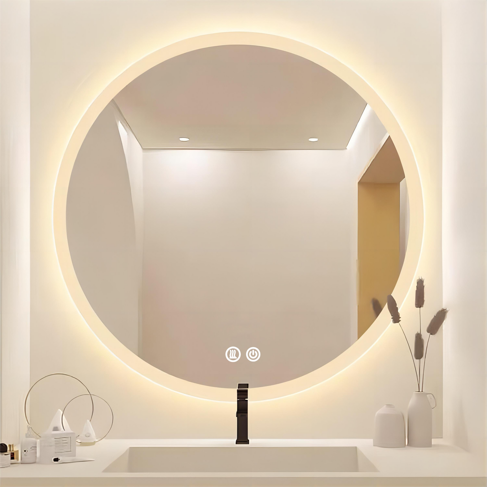 Кръгло LED огледало 70cm, 3 вида светлина, против замъгляване и Touch OD013