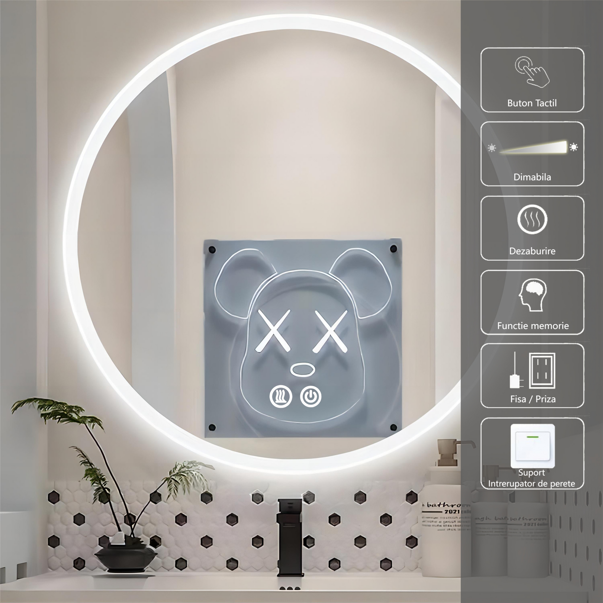 Кръгло LED огледало 70cm, 3 вида светлина, против замъгляване и Touch OD013
