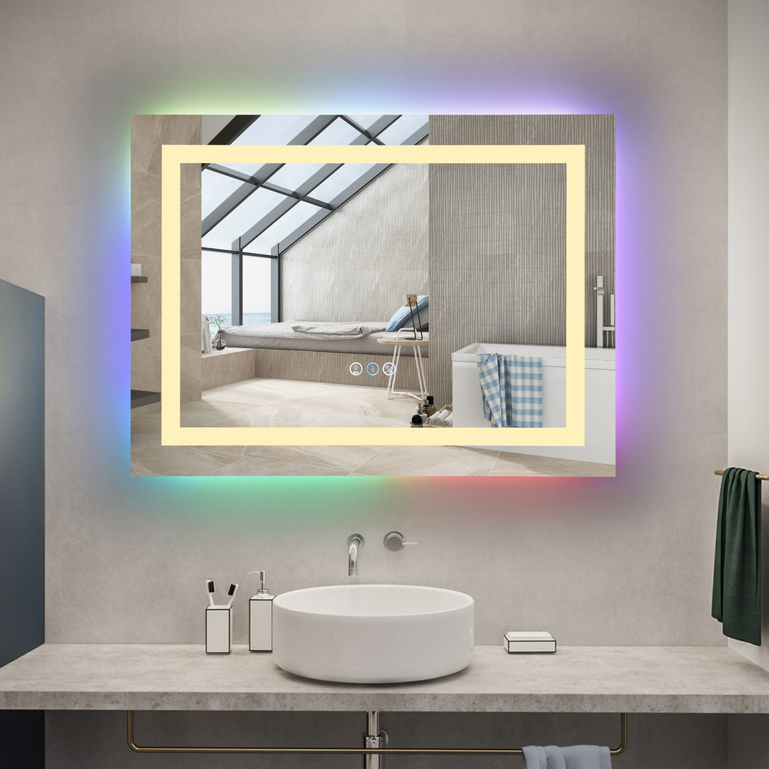 LED огледало RGB 80x60cm, 3 вида светлина, против запотяване и Touch OD014-RGB